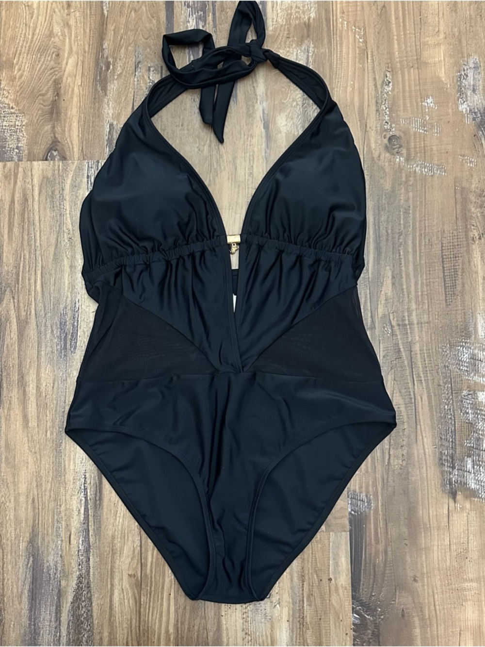 Cupshe Black Halter One-Piece Swimsuit with Plunge V-Neck